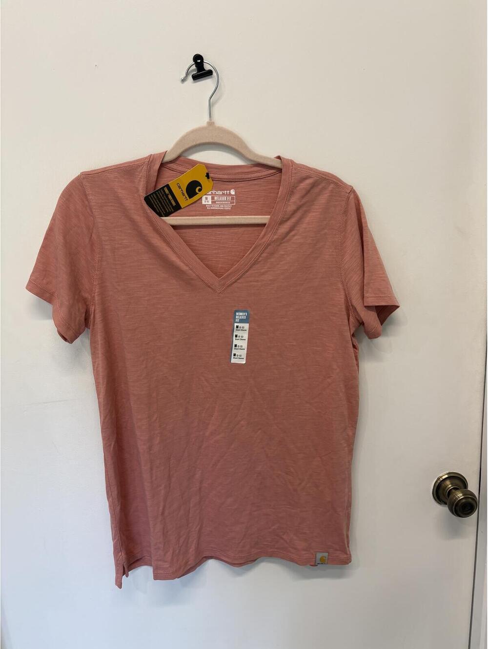 Carhartt Women’s Relaxed Fit Short  Sleeve V-Neck Tee M 8-10 Dusty Rose